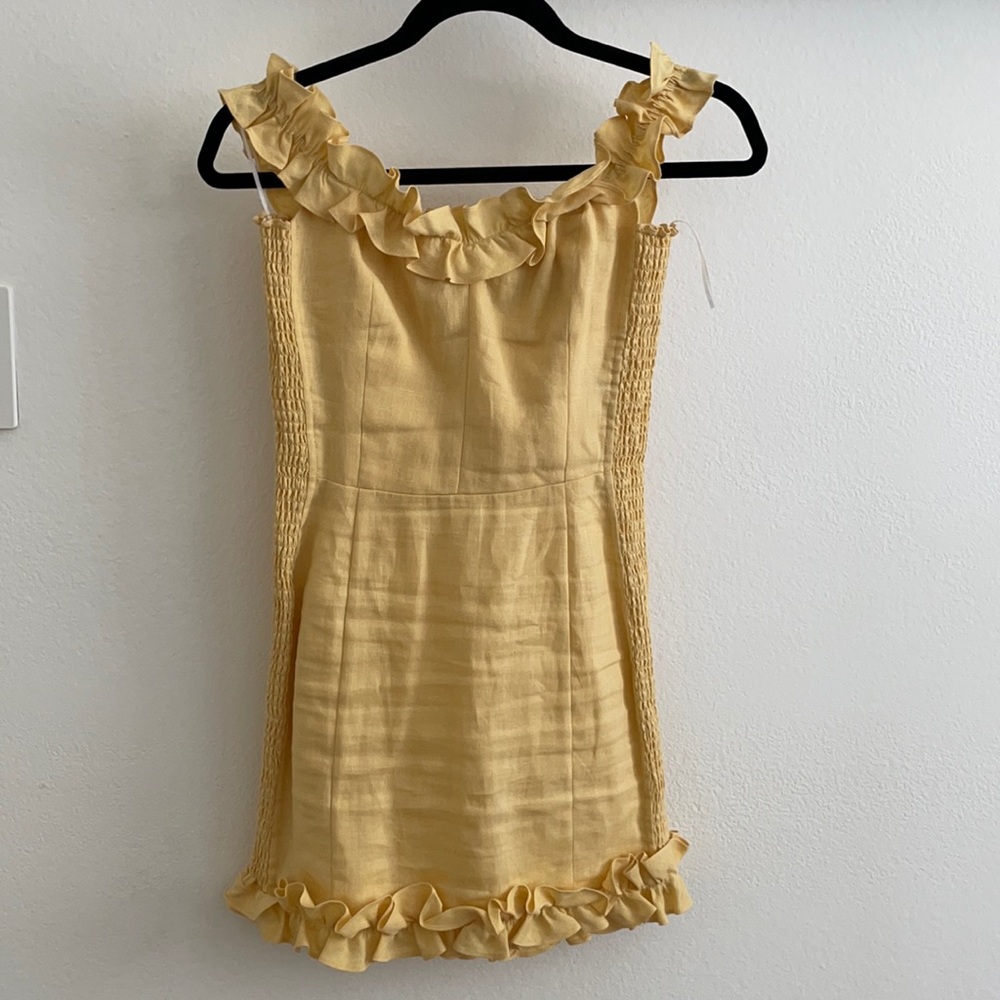 Yellow Reformation Ruffle Linen Dress